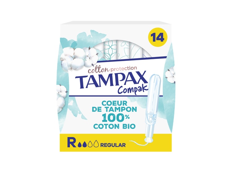 Tampax Cotton Protection Compak Tampons avec applicateur coton bio - Regular - x14