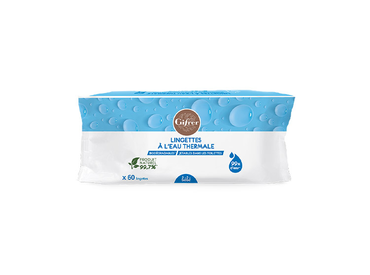 Gifrer Lingettes a l’eau thermale biodegradables - 60 lingettes