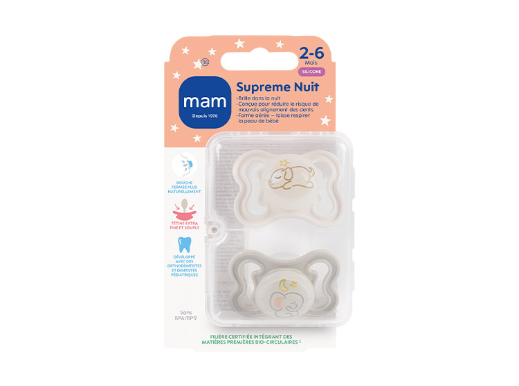 Sucettes Supreme Nuit 2-6 Mois Chat et escargot - lot de 2