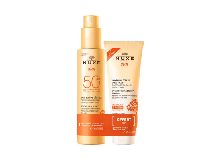 Nuxe Sun Spray Solaire Délicieux Haute Protection SPF50  - 150 ml + shampooing douche OFFERT