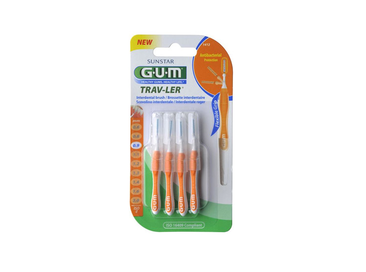 GUM Trav-Ler 1412 Brossettes interdentaires 0,9mm - 4 brossettes