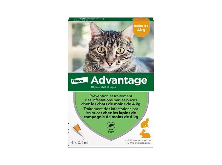 Advantage 40 Chat et Lapin de moins de 4 kg - 6 pipettes de 0,4 ml