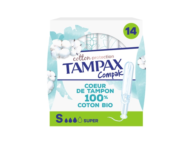 Tampax Cotton Protection Compak Tampons avec applicateur coton bio - Super - x14