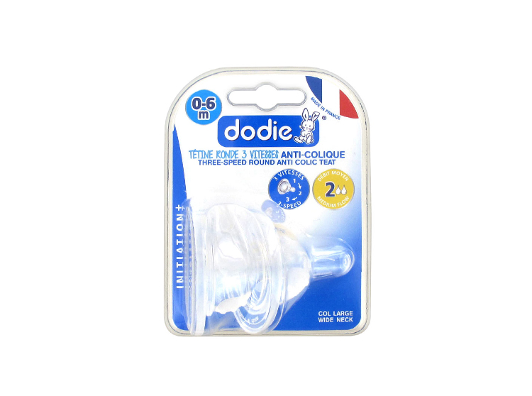 Dodie Initiation+ Tétine ronde 3 vitesses Col large 0-6 mois Débit moyen - x2