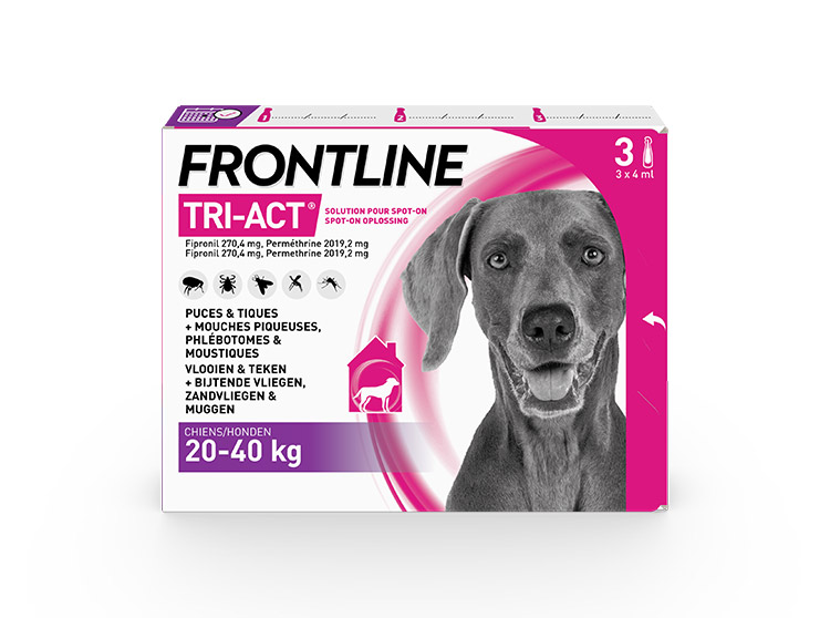 Tri-Act Chien L - Pipettes anti-puces pour chien de 20 à 40 kg - 3 pipettes de 4ml