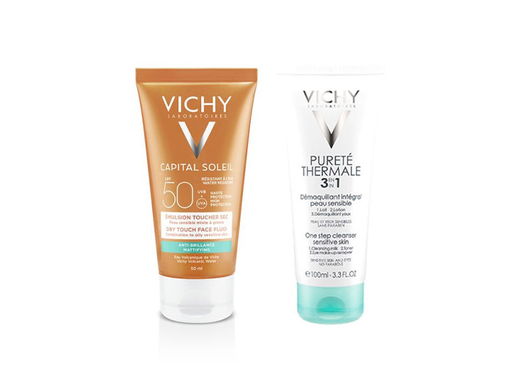 Vichy Emulsion Toucher Sec SPF50 Capital Soleil - 50ml + Démaquillant intégral peaux sensibles 3en1 OFFERT - 100ml