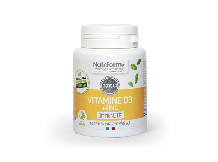 Immunité Vitamine D3 + zinc - 60 gelules