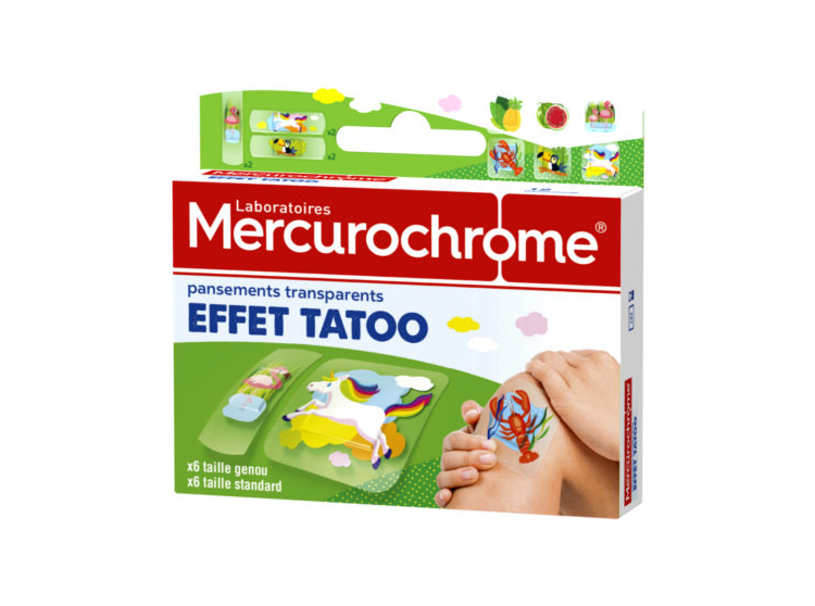 Mercurochrome pansements transparents effet tatoo - 12 pansements