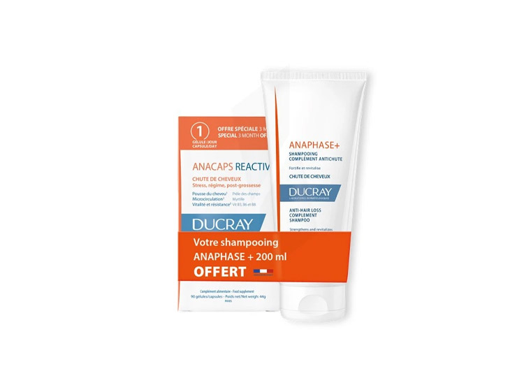 Anacaps Reactiv complément alimentaire + Anaphase+ Shampooing complément antichute Offert