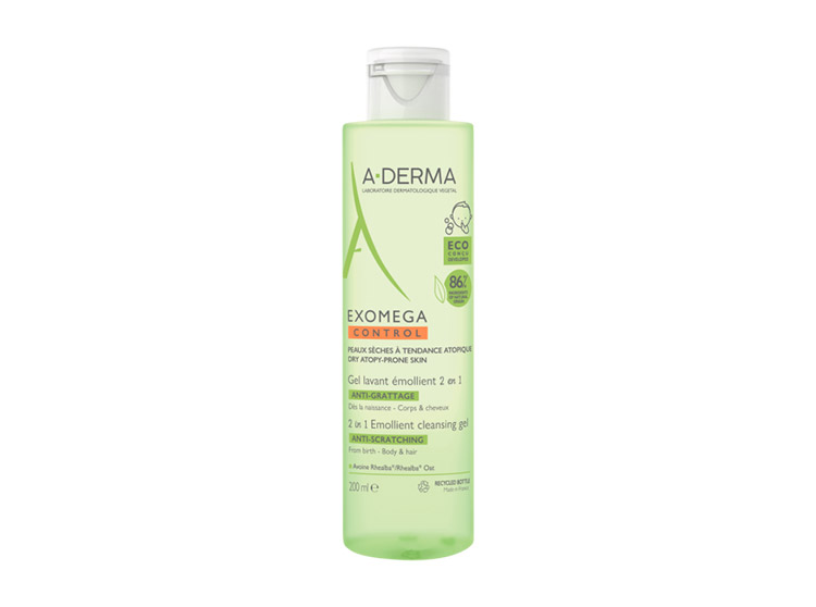 A-derma Exomega Control Gel lavant émollient 2 en 1 anti-grattage - 200ml