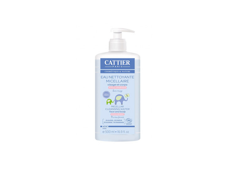 Cattier eau nettoyante micellaire corps et visage bébé bio - 500ml