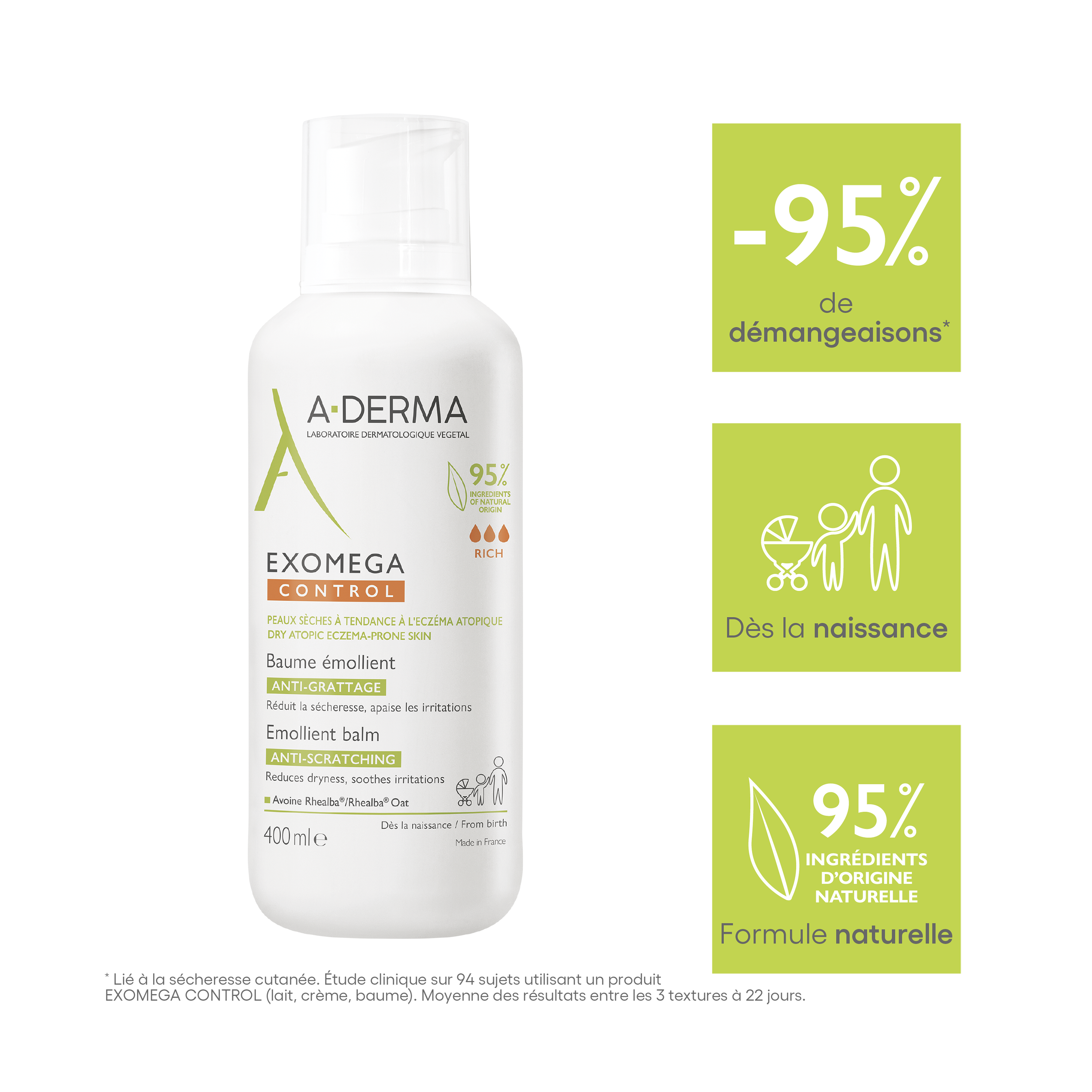 Bénéfices du baume émollient Anti-grattage Exomega Control : 