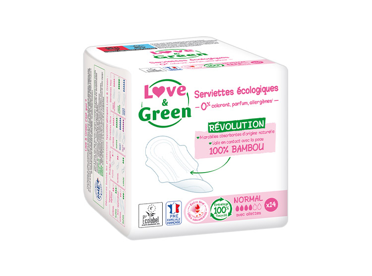 Love & Green Serviette Ecologiques Ultra Normal - 14 serviettes hygiéniques