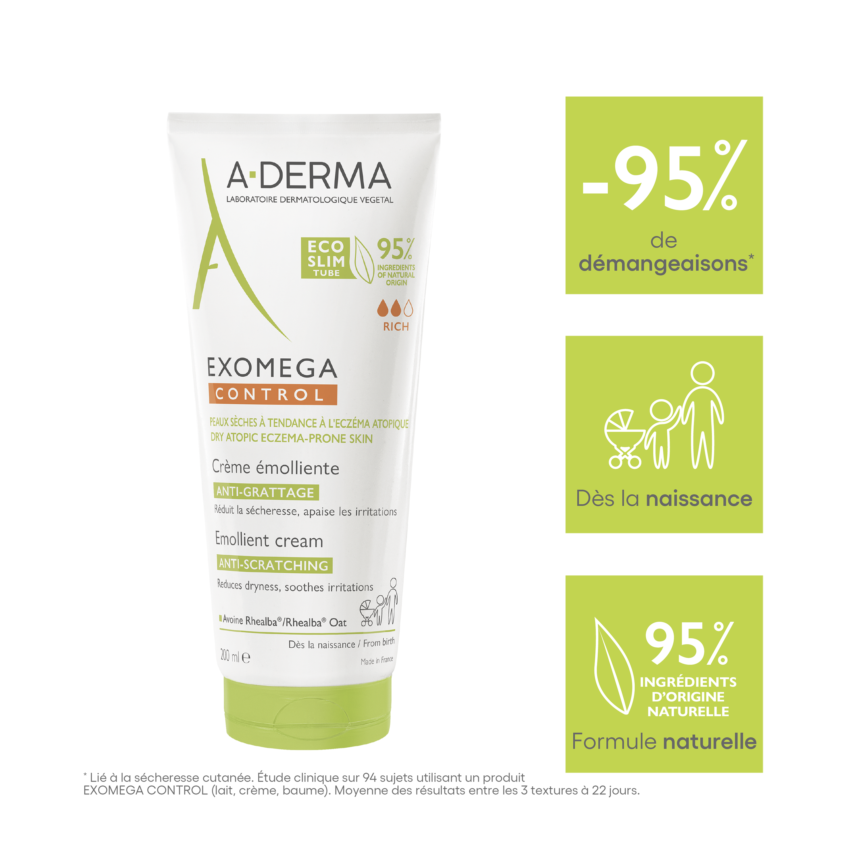 Bénéfices de la Crème émolliente Anti-grattage Exomega Control : 