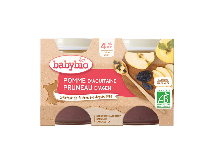 Babybio Petits pots pomme d'Aquitaine pruneau d'Agen BIO - 2x130g