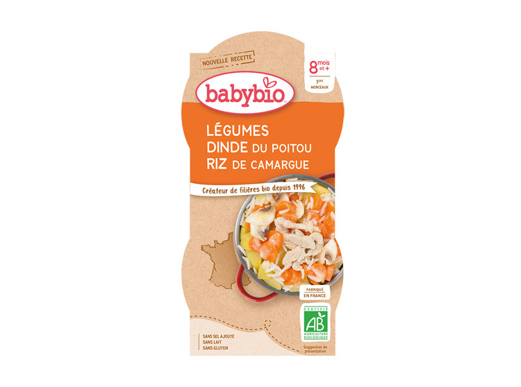 Babybio Légumes, dinde du poitou, riz de camargue BIO - 2x200g