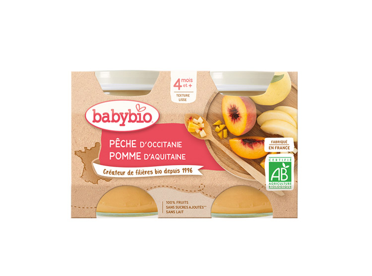 Babybio Petits pots Pêche d'Occitanie pomme d'Aquitaine BIO - 2x130g