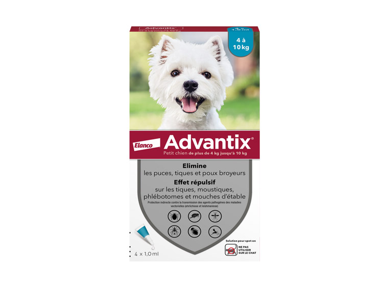 Advantix Petit chien de 4 à 10 kg - 4 pipettes de 1,0 ml