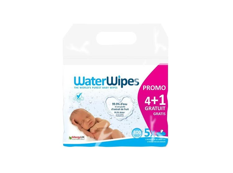 WaterWipes Lingettes végétales pour bébés - Lot 4+1 x 60 lingettes