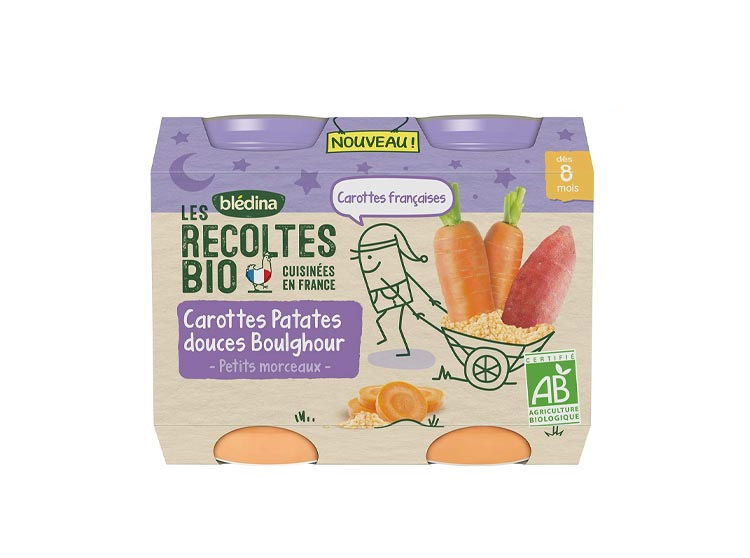 Blédina Les Récoltes BIO Petit Pot Carottes Patates douces Boulghour - 2 x 200 g