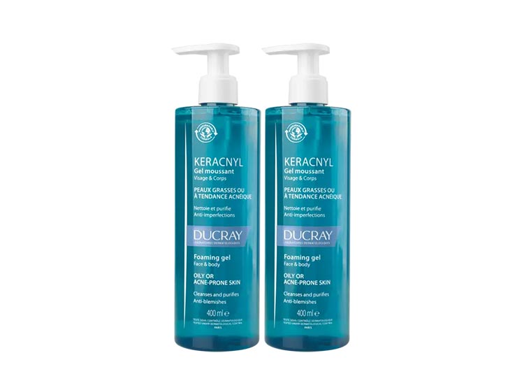 Ducray Keracnyl Gel moussant Visage et corps - 2x400ml