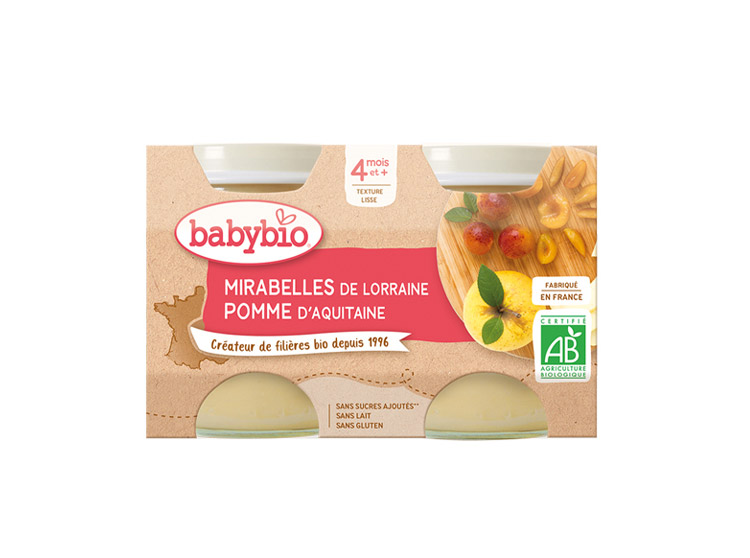 Babybio Petits pots mirabelels de Lorraine & pomme d'Aqutaine BIO - 2x130g