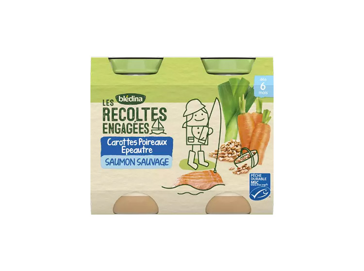 Blédina Les Récoltes Engagées Carottes Poireaux Epeautre Saumon Sauvage BIO - 2 x 200 g