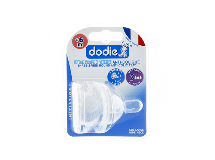 Dodie Initiation+ Tétine ronde 3 vitesses Col large +6 mois Débit rapide - x2