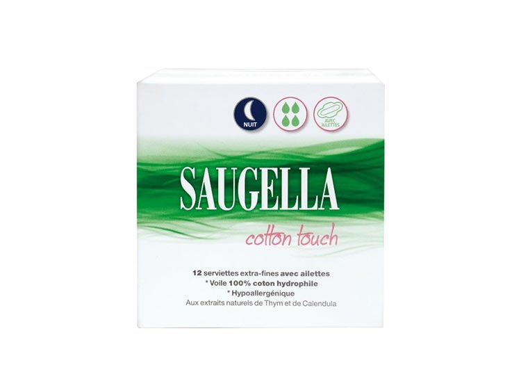 Saugella Cotton Touch Serviettes Extra-fines Nuit  - 12 serviettes