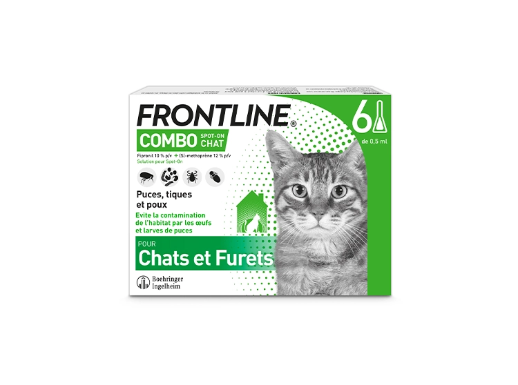 Combo Chat - Pipette anti-puces pour chat et furet - 6 pipettes de 0,5ml