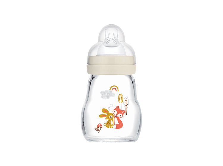 Biberon Verre Coloris Lin Tétine débit 1 -170ml