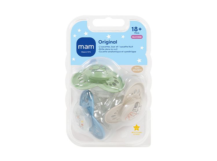 Sucettes Original Nature + 1 Sucette Original Nuit - 18 Mois et + -  Bleu/Vert/Taupe