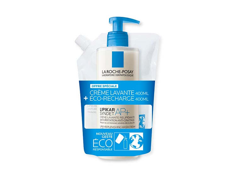 La Roche-Posay Lipikar Syndet AP+ crème Lavante relipidante anti-irritations - 400ml + son éco-recharge - 400ml