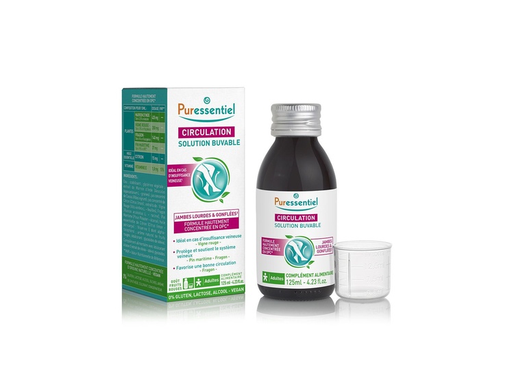 Puressentiel Circulation Solution buvable jambes lourdes goût fruits rouges - 125ml