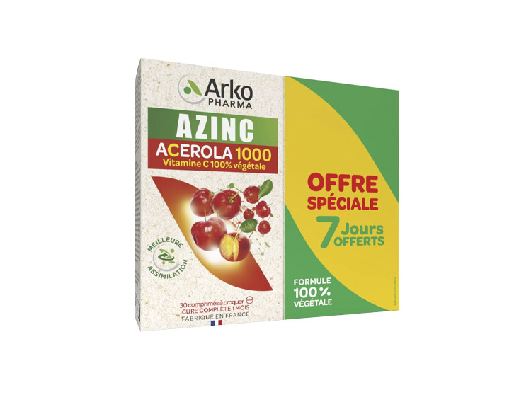 Arkopharma Azinc Acérola 1000 - 2 x 30 comprimés à croquer