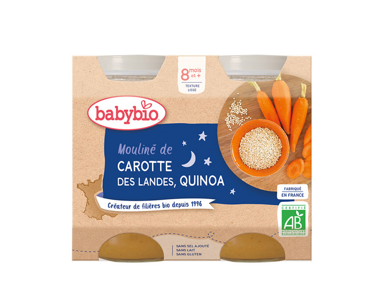 Babybio Petits pots mouliné de carotte des landes & quinoa BIO - 2x200g