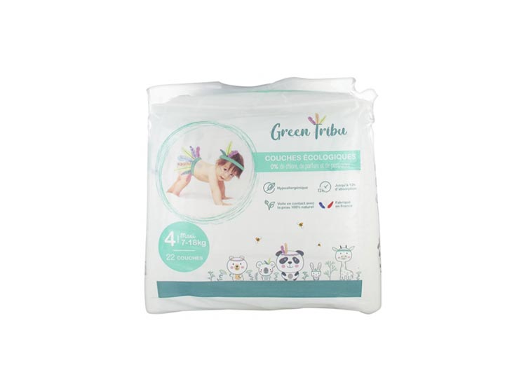 GREEN TRIBU Couches écologiques bébé Maxi Taille 4  (7-18 KG) - 22 couches
