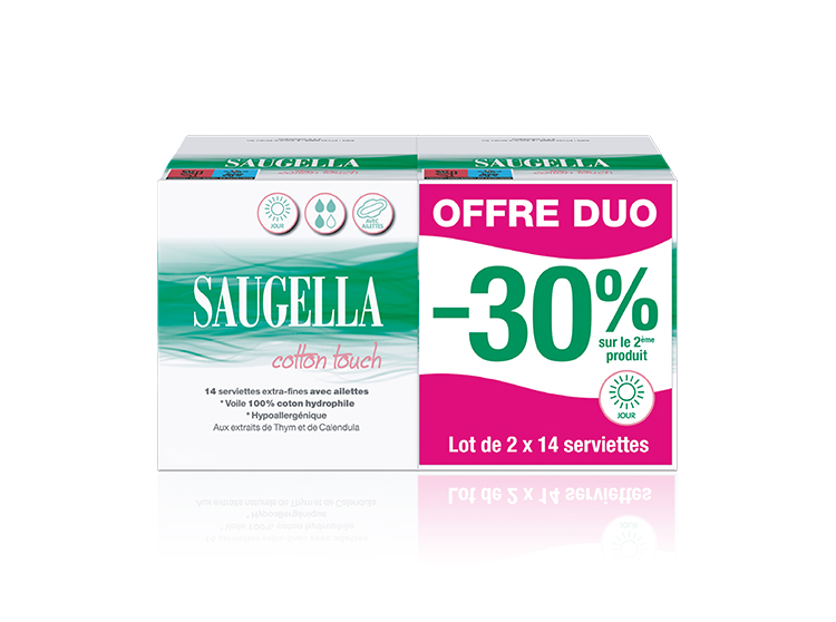 Cotton touch Serviettes hygiéniques Jour extra-fines avec ailettes - 2x14 serviettes