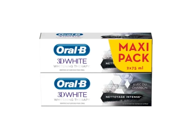 Oral B 3D White Advanced Luxe Dentifrice Doux au Charbon - 2x75ml