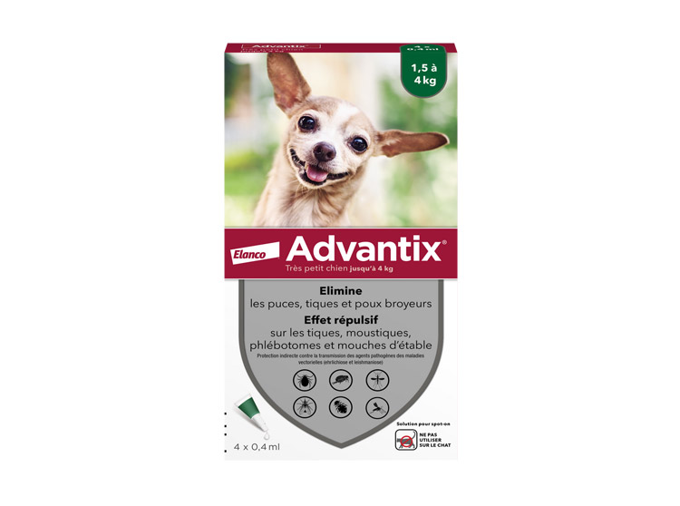 Advantix Très petit chien de 1,5 à 4 kg - 4 pipettes de 0,4 ml