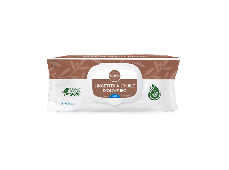 Gifrer Lingettes nettoyantes huile d'olive vierge - 70 lingettes