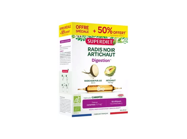 Superdiet Radis noir Artichaut BIO - 20 ampoules + 10 OFFERTES