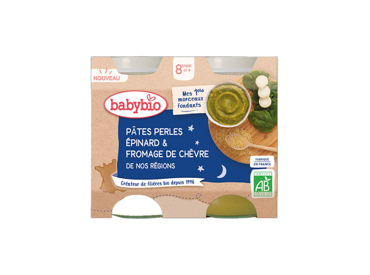 BabyBio Pâtes Perles Epinard Fromage de chèvre BIO - 2x200g