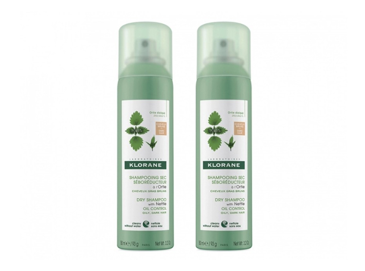 Klorane shampooing sec teinté cheveux gras châtains à bruns - 2x150ml