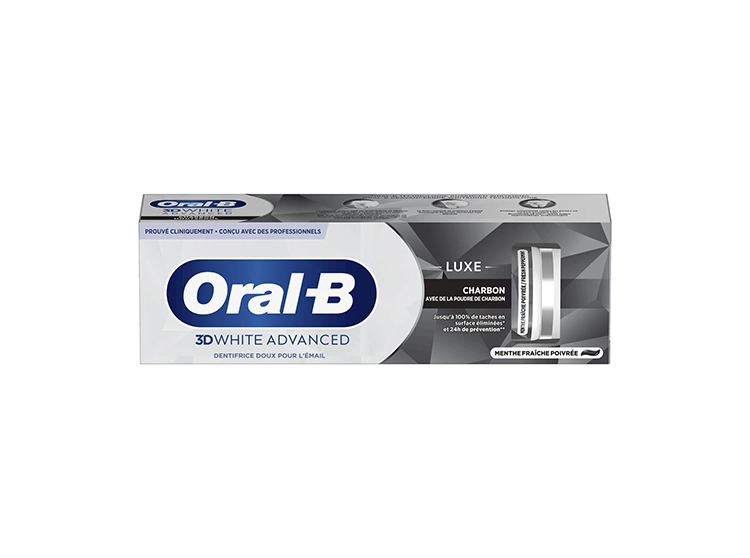 Oral B 3D White Advanced Luxe Dentifrice Doux au Charbon - 75ml