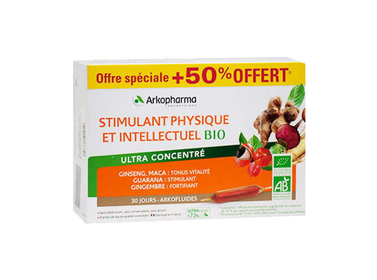 Arkopharma Arkofluides Stimulant physique et intellectuel BIO - 20 ampoules + 10 ampoules OFFERTES
