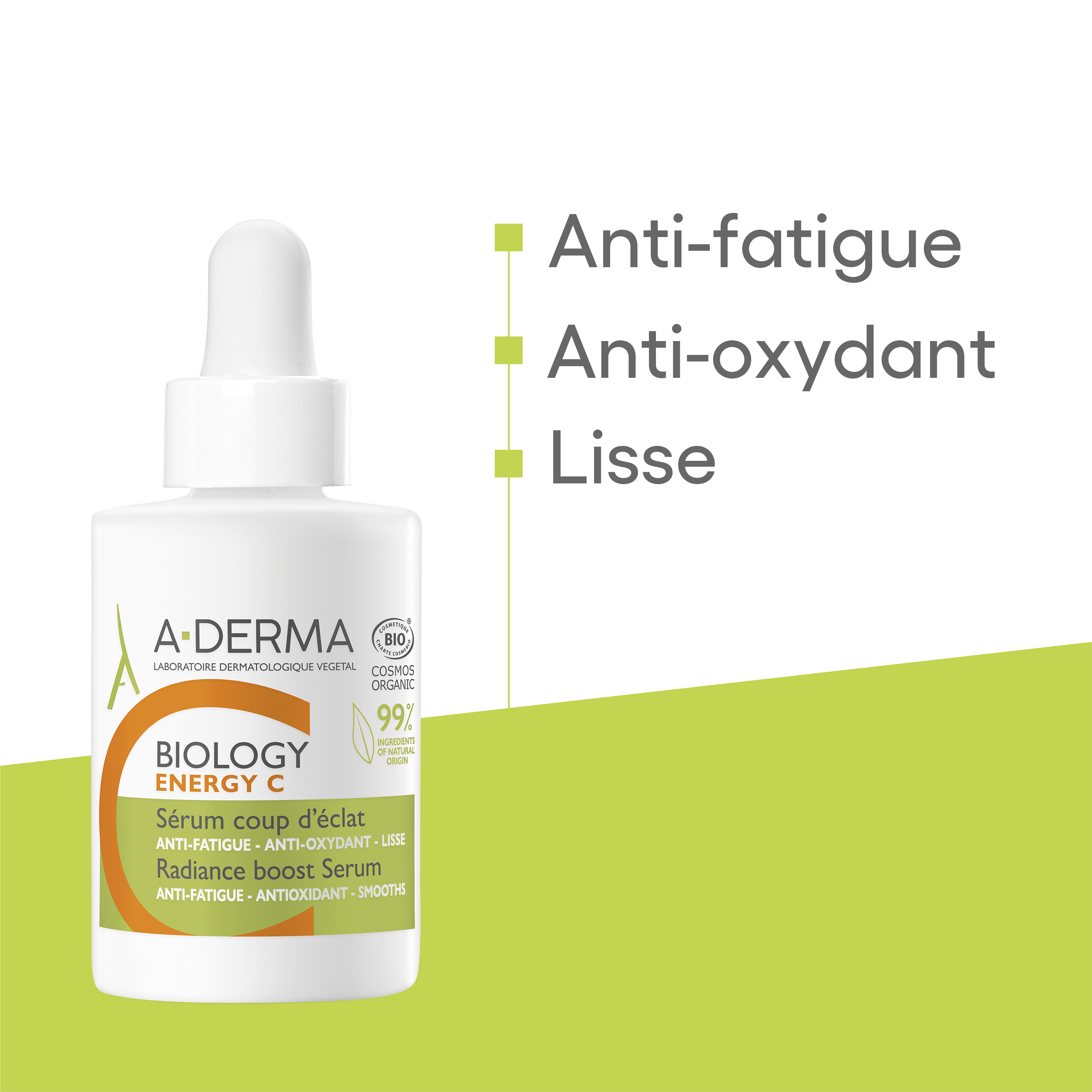 Bénéfices du Sérum Coup d'éclat Biology Energy C A-Derma