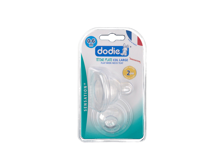 Dodie Sensation+ Tétine plate Col large 0-6 mois Débit moyen- x2
