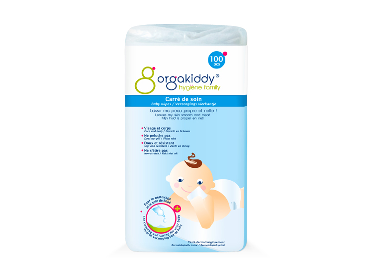 Orgakiddy carré de soin non tissé - 100 carrés