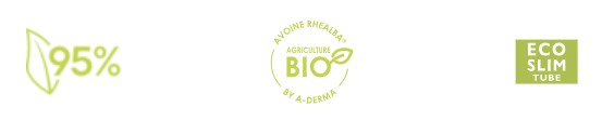 95% ingrédients d'origine naturelle - Avoine Rhealba® issue agriculture Bio - Tube allégé : -33% de plastique